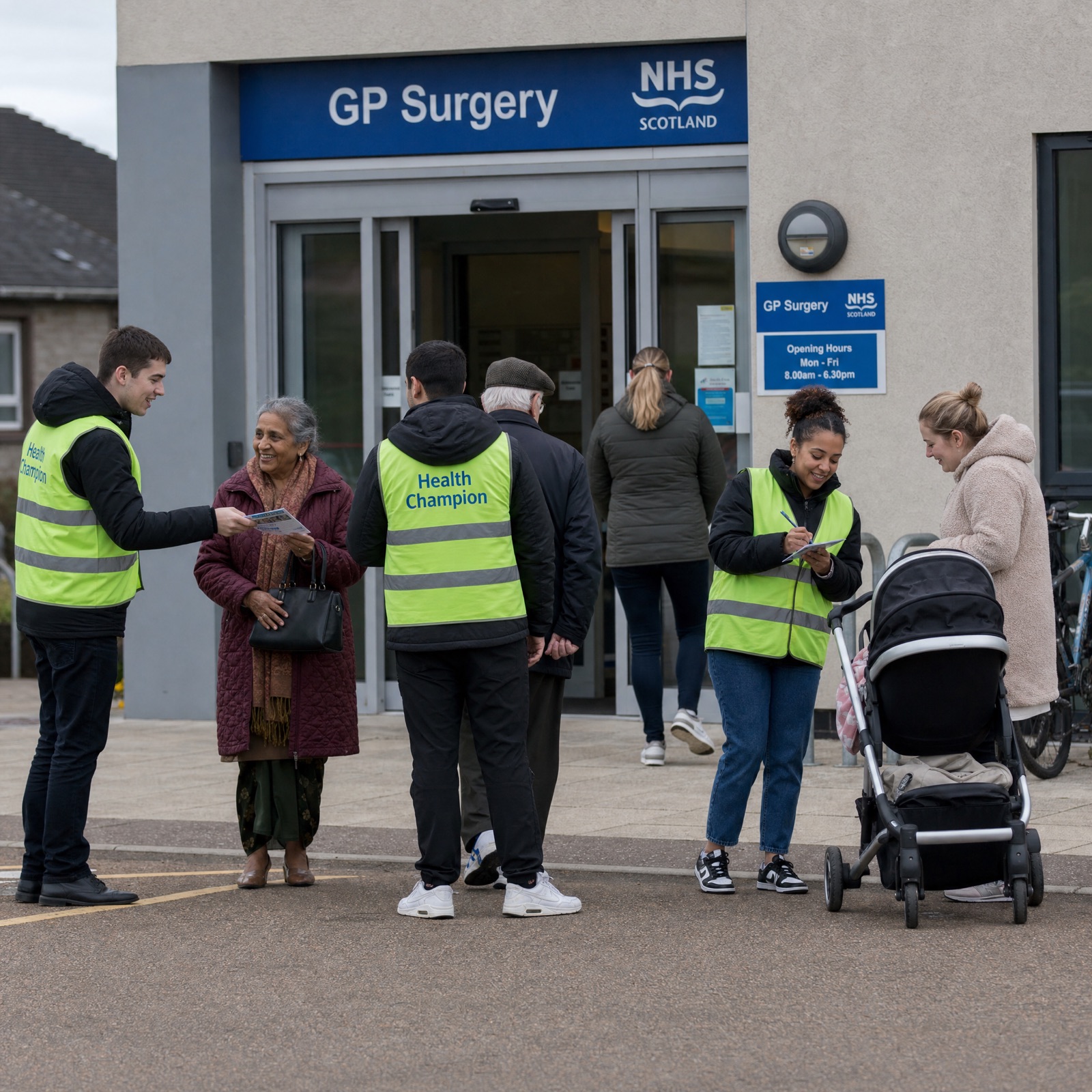 Vibrant Health Advocates - Delta volunteers at a community information table outside a Paisley venue